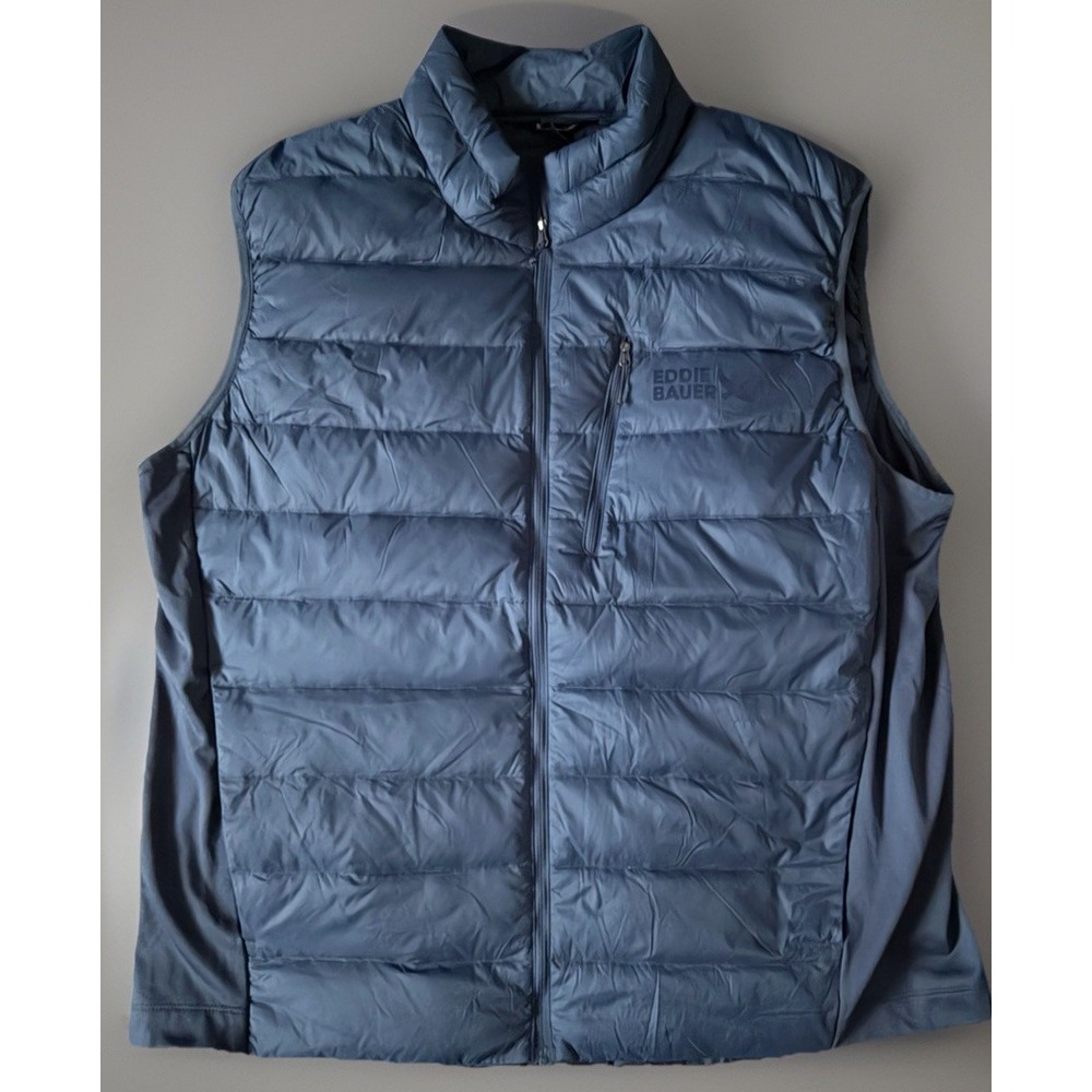 Eddie Bauer Puffer Vest Goose Down Jacket Lightweight Packable Blue Logo XL JBHS